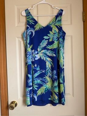 Lilly Pulitzer Florin Reversible Blue Tropical Print V-Neck Women's Dress